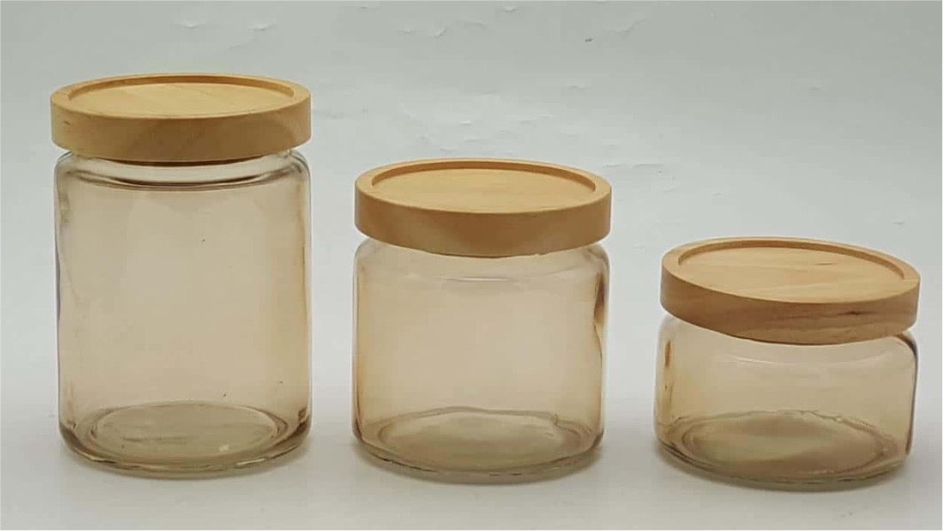 Colored Glass Canister with Wooden Lids