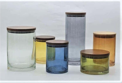 Colored Glass Canister with Wooden Lids