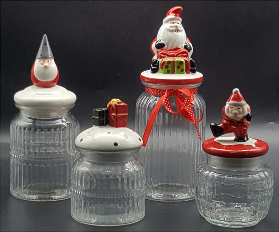 Glass Canister with Christmas Figurine Lid