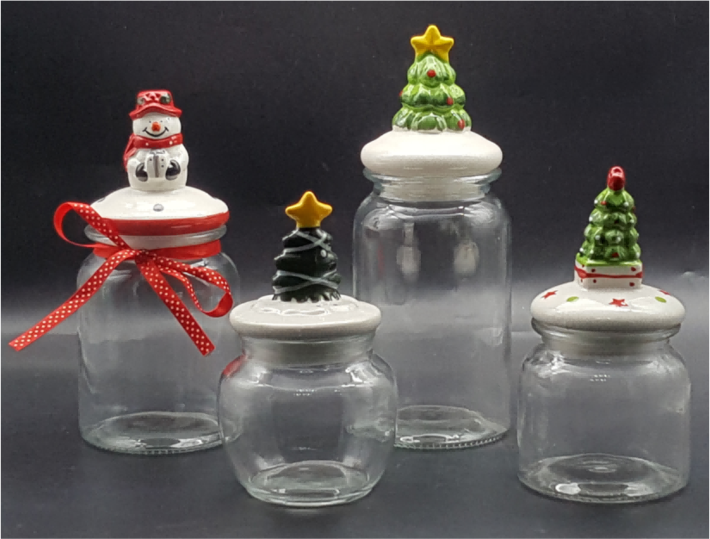 Glass Canister with Christmas Figurine Lid