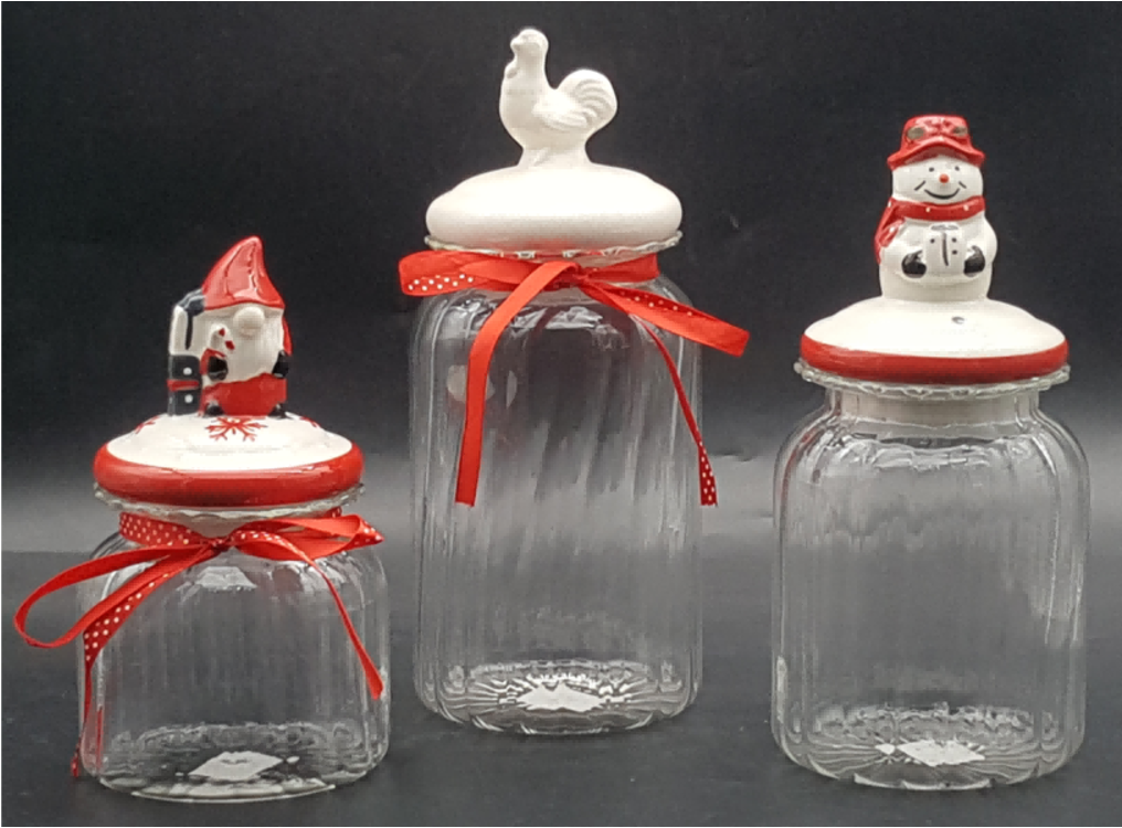 Glass Canister with Christmas Figurine Lid