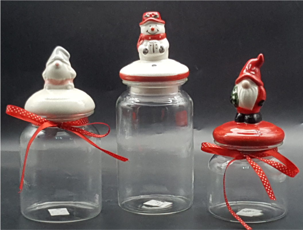 Glass Canister with Christmas Figurine Lid