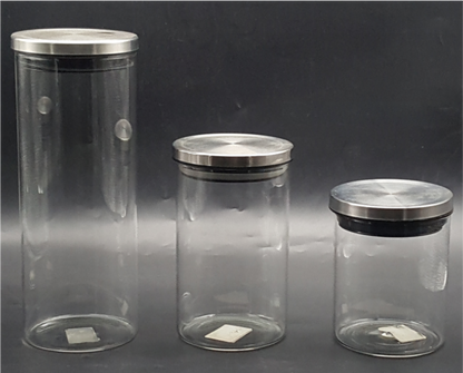 Glass Canister with Stainless Steel Lids