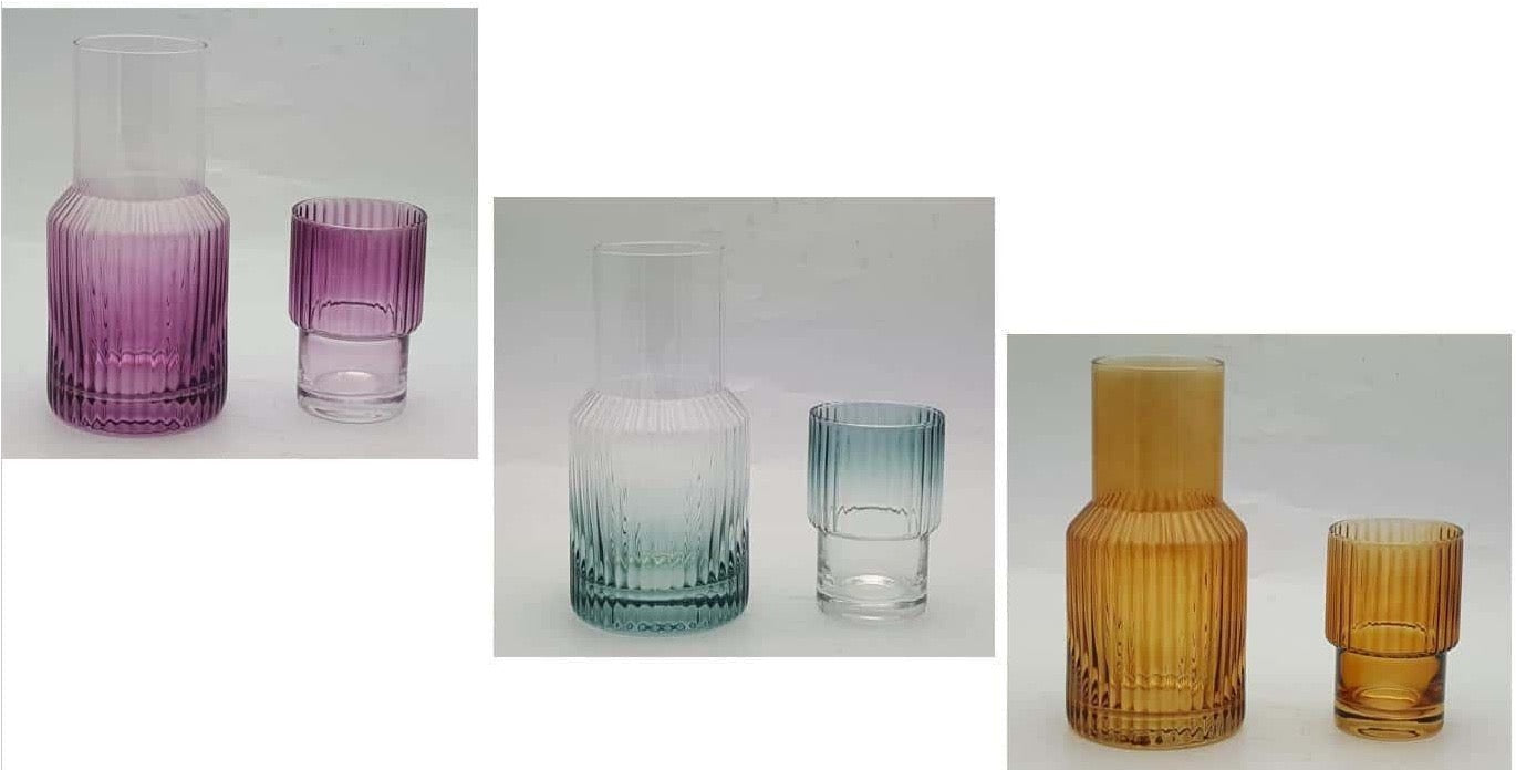Colored Glass Carafe with Tumbler Set