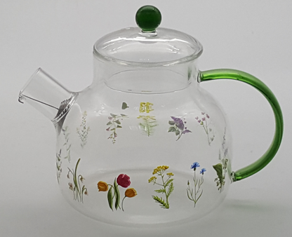 Glass Teapot with Printed Floral Design