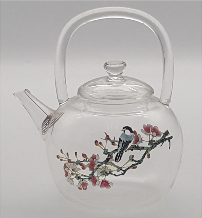 Glass Teapot with Printed Floral Design