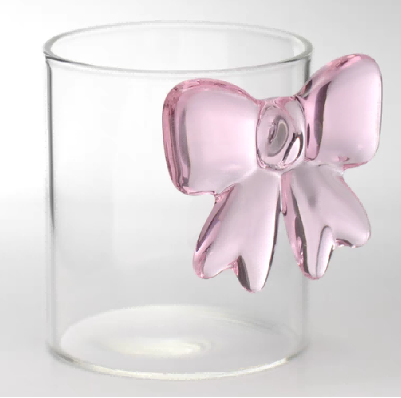 Clear Glass Tumbler with Pink Bowknot Decoration