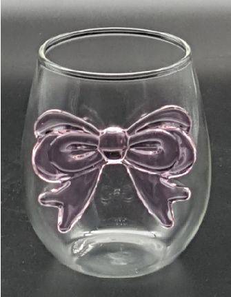 Clear Glass Tumbler with Pink Bowknot Decoration