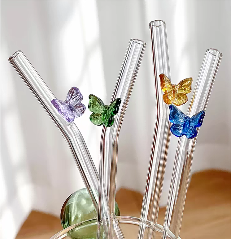Reusable Butterfly Glass Straw