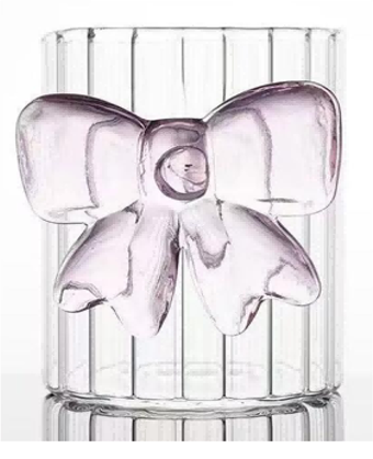 Clear Glass Tumbler with Pink Bowknot Decoration