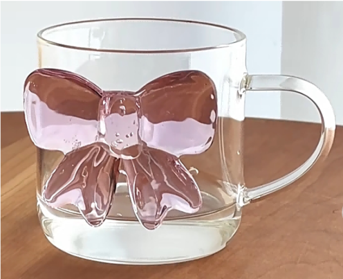 Clear Glass Tumbler with Pink Bowknot Decoration