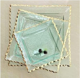 Gold-rimmed Square Glass Serving Plate