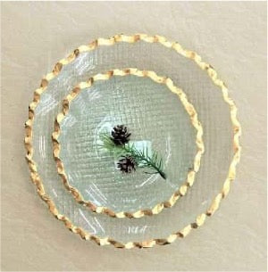 Gold-rimmed Round Glass Serving Plate