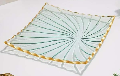 Gold-rimmed Square Glass Serving Plate