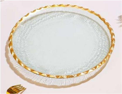 Gold-rimmed Round Glass Serving Plate