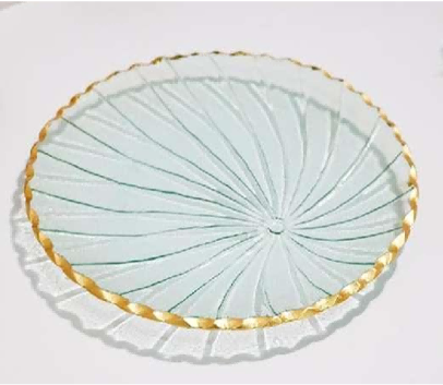 Gold-rimmed Round Glass Serving Plate