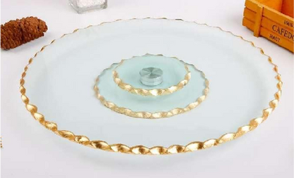 Gold-rimmed Round Glass Serving Plate