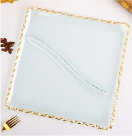 Gold-rimmed Square Glass Serving Plate