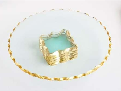 Gold-rimmed Round Glass Serving Plate