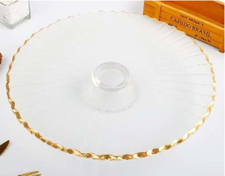 Gold-rimmed Round Glass Serving Plate