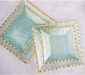 Gold-rimmed Square Glass Serving Plate