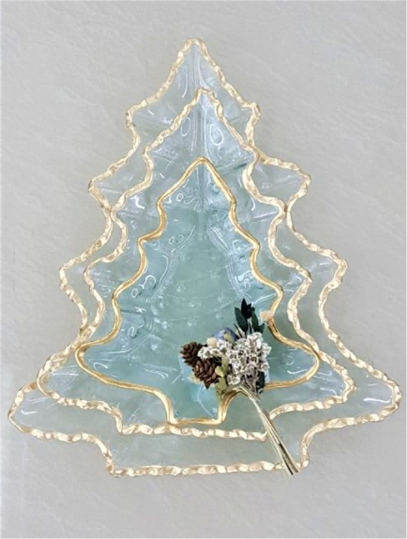 Gold-rimmed Christmas Tree Glass Serving Plate