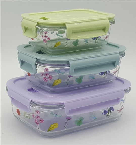 Pastel Floral Glass Lunch Box with Locking Lids