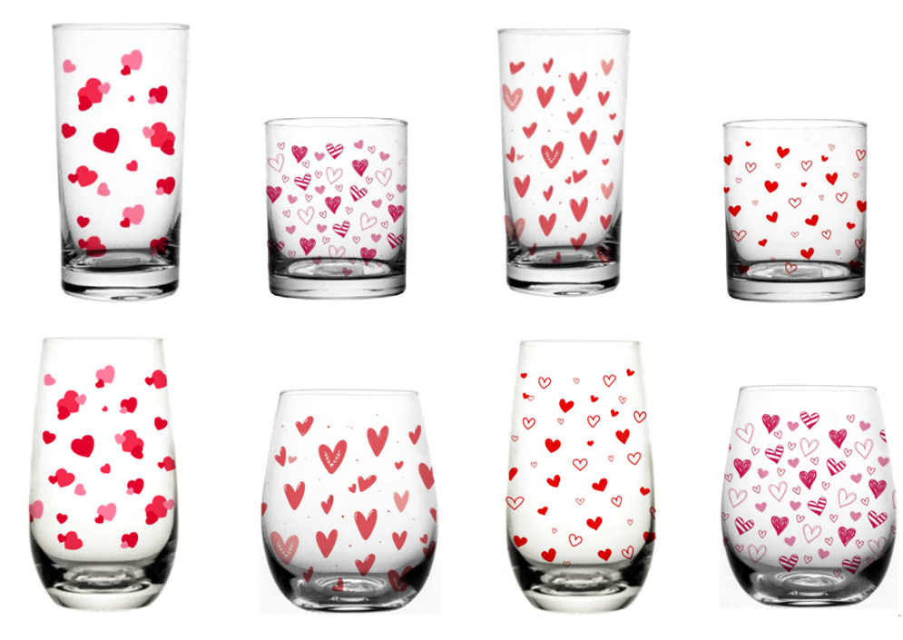 Heart Printed Glass Mug and Tumbler