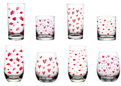 Heart Printed Glass Mug and Tumbler