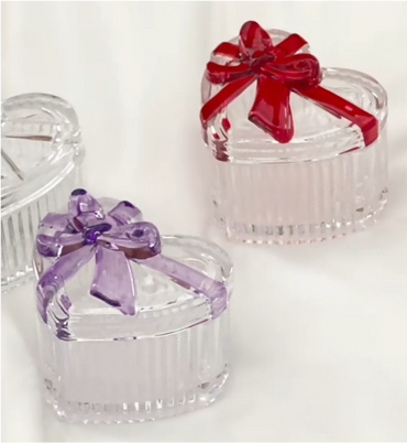 Heart-shaped Glass Trinket Box with Bow Lid