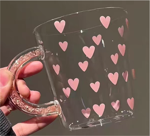 Heart Printed Glass Mug and Tumbler